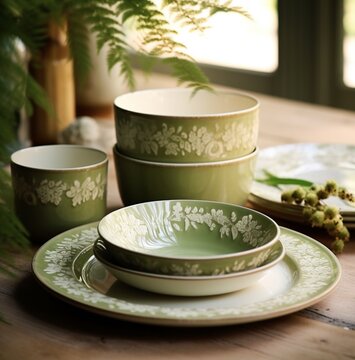 Beautiful ceramic green plates bowls cups dinner set images