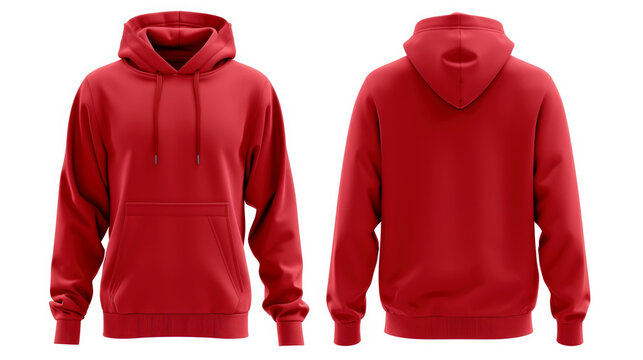 Red hoodie, front and back view on a white background