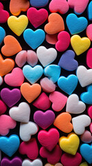 Fototapeta na wymiar Colorful heart-shaped candies on a black background. Valentine's Day.
