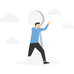 future business opportunities and challenges concept. Entrance and exit. Businessman getting out of the keyhole, New opportunity vector illustration.

