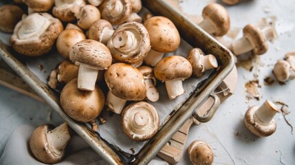 Mushrooms on a wooden tray