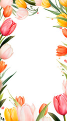 Tulip flowers frame on white background