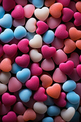 Fototapeta premium Colorful heart-shaped candies for Valentine's Day background.