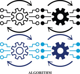 Algorithm Artificial intelligence black & white and colorful icon set. Editable icon set of AI Algorithm isolated on white background. high quality icon set of AI.