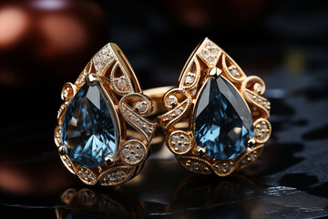 Beautiful golden earring in blue stone
