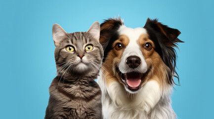 Dog and cat best friends on a coloured background