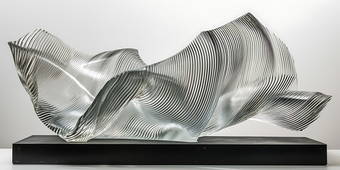 Uma escultura contemporânea feita de vários materiais, combinando elementos de metal e vidro para...