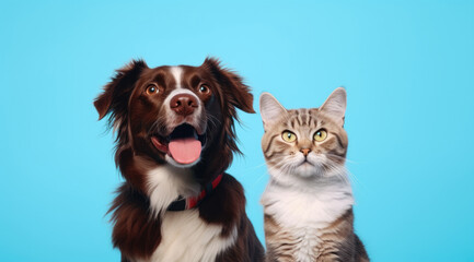 Dog and cat best friends on a coloured background