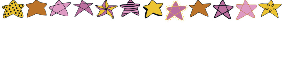 Stars of different designs are located along the edges. Frame, border. Simple symbol. Design element, ornament. Vector illustration.