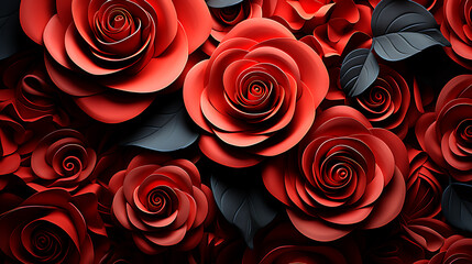 Bright, red rose seamless flower for wall tiles design, 3d illustration