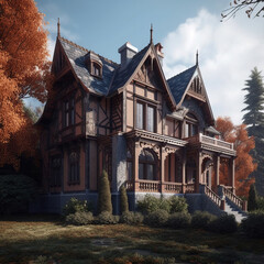 House with elements  in gothic architectural style.
