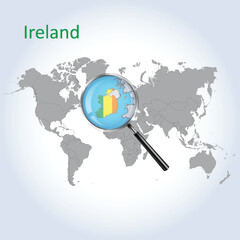 Magnified map Ireland with the flag of Ireland enlargement of maps, Vector Art