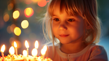 Joyful Young Girl Celebrating with Birthday Cake Candles