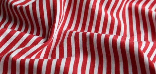 Texture of red striped fabric as background, closeup