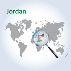 Magnified map Jordan with the flag of Jordan enlargement of maps, Vector Art
