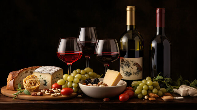  various types of Italian food and wine