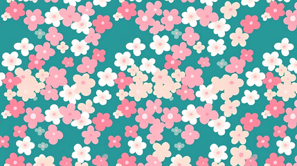 Geometric raster abstract floral ornament simple minimalist seamless pattern. ornamental texture with flower shapes in pink, beige with teal background. 