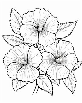 Beautiful hibiscus flowers outline drawing coloring book  Image