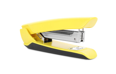 One new yellow stapler isolated on white