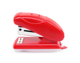 One new red stapler isolated on white