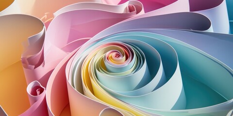 Banner of abstract background with swirls of paper in soft pastel colors
