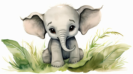 Watercolor Baby Elephant Clipart