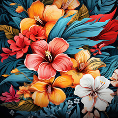 Exotic flowers in full bloom, radiating tropical warmth and color