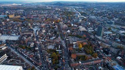 Fototapeta na wymiar Aerial view around the old town of Charleroi in Belgium on a cloudy afternoon in autumn.