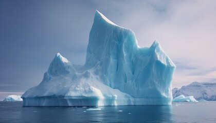 Fototapeta na wymiar Giant white iceberg in the ocean against a blue sky.