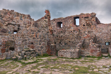Ruins from Hammershus castle on the island Bornholm, Denmark. - 706654562