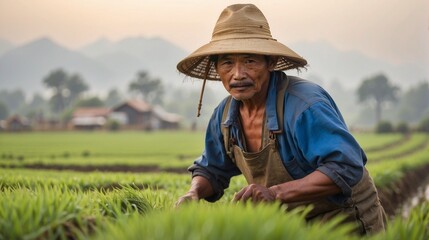 Naklejka na ściany i meble farmer in rice field