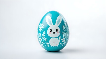Hand Painted Easter Egg in cyan Colors on a white Background. Elegant Easter Template with Copy Space
