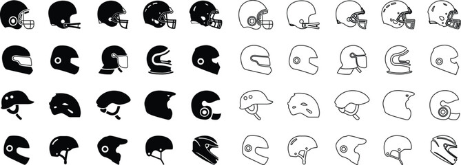 Motorcycle helmet icon in flat, line style set isolated on transparent background. use racing different vehicle car, bike, bicycle Simple helmet signs to protect the head. vector for apps and website