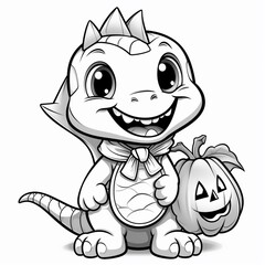 Black white line art cute style dinosaur hat clipart illustration picture Ai generated art