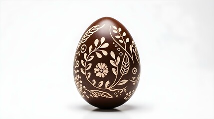Hand Painted Easter Egg in dark brown Colors on a white Background. Elegant Easter Template with Copy Space