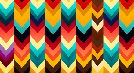 Seamless colorful chevron geometric pattern in teal, red, ochre, blue, yellow 