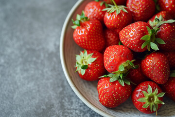 strawberries in a bowl. Fresh and strawberry. Fruits and berries for fitness. Wooden plate with red strawberry. design for fitness shop, food market, restaurant of cafe. Morning stack.