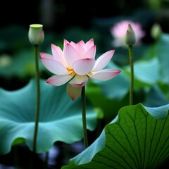 Obraz premium Beautiful natural vivid pink lotus blooming flower leaves wallpaper