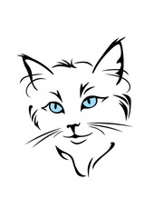 Outlined portrait of a cat with blue eyes