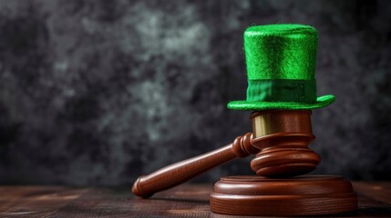 Judge's gavel is wearing St. Patrick's hat. happy st Patrick's day