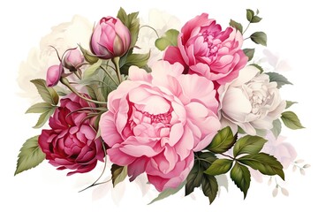 Vector of pink peony flowers on white background