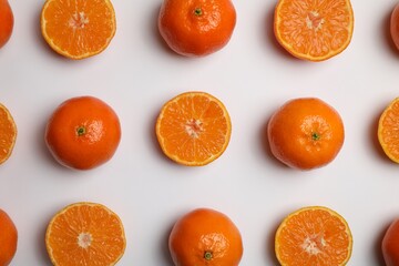 Delicious tangerines on white background, flat lay