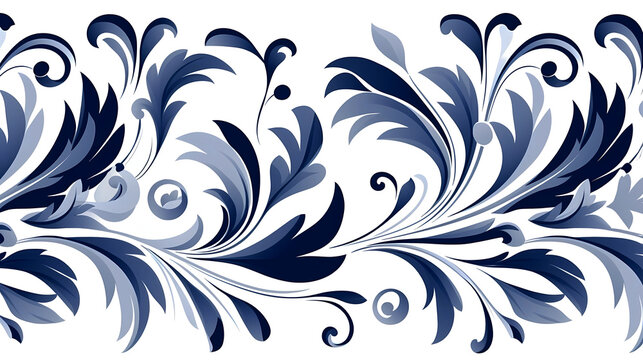 Fototapeta Abstract blue and white arabesque floral ornament indigo blue seamless wallpaper background banner 