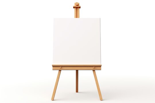 Wooden easel with blank canvas isolated on white background