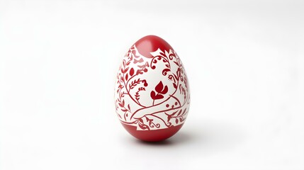Hand Painted Easter Egg in dark red Colors on a white Background. Elegant Easter Template with Copy Space