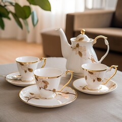 Fototapeta premium Beautiful modern style porcelain ceramic tea set pictures