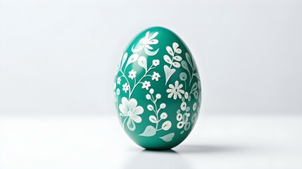 Hand Painted Easter Egg in emerald Colors on a white Background. Elegant Easter Template with Copy Space