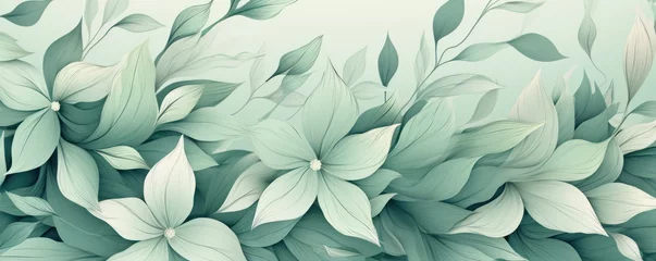 Fotobehang Ombre Sage pastel template of flower designs with leaves and petals