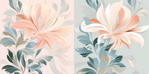 Fototapeta na wymiar Sage pastel template of flower designs with leaves and petals
