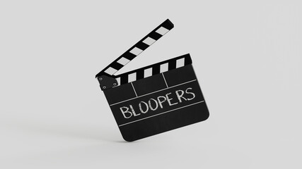 Naklejka premium Clapper Boards with Bloopers word for outtakes mistakes wrong flubs Movie 3D Illustration 